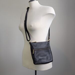 Fossil Black Leather Bag Brass Utility Purse Genuine Everyday Crossbody Travel